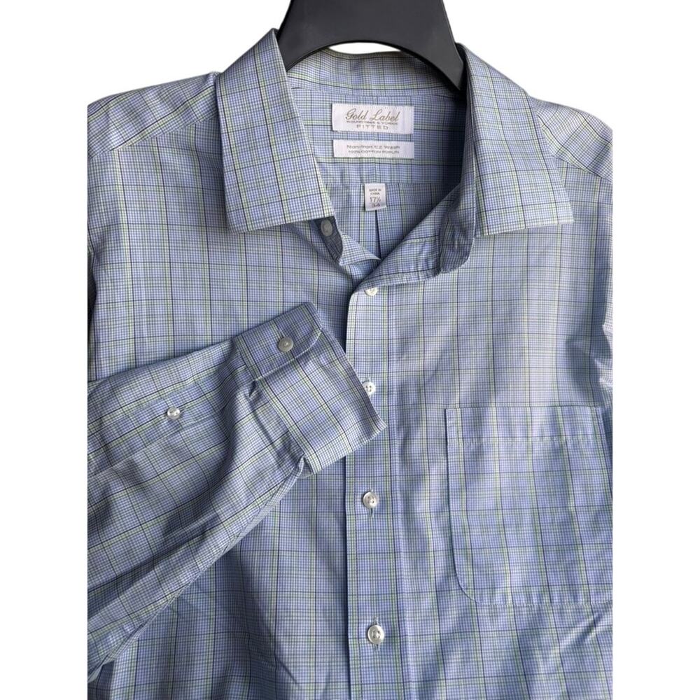 Gold Label Roundtree & Yorke Fitted Dress Shirt XL 17.5 34 Non-Iron 100% Cotton